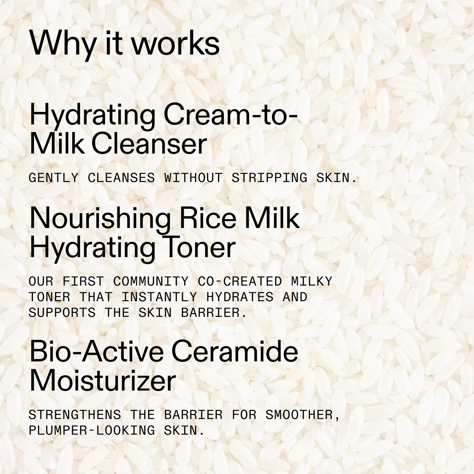 Text describing skincare products with a beige background