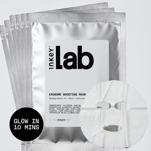 Inkey Lab Exosome Boosting Mask packaging with a single mask displayed on a white background