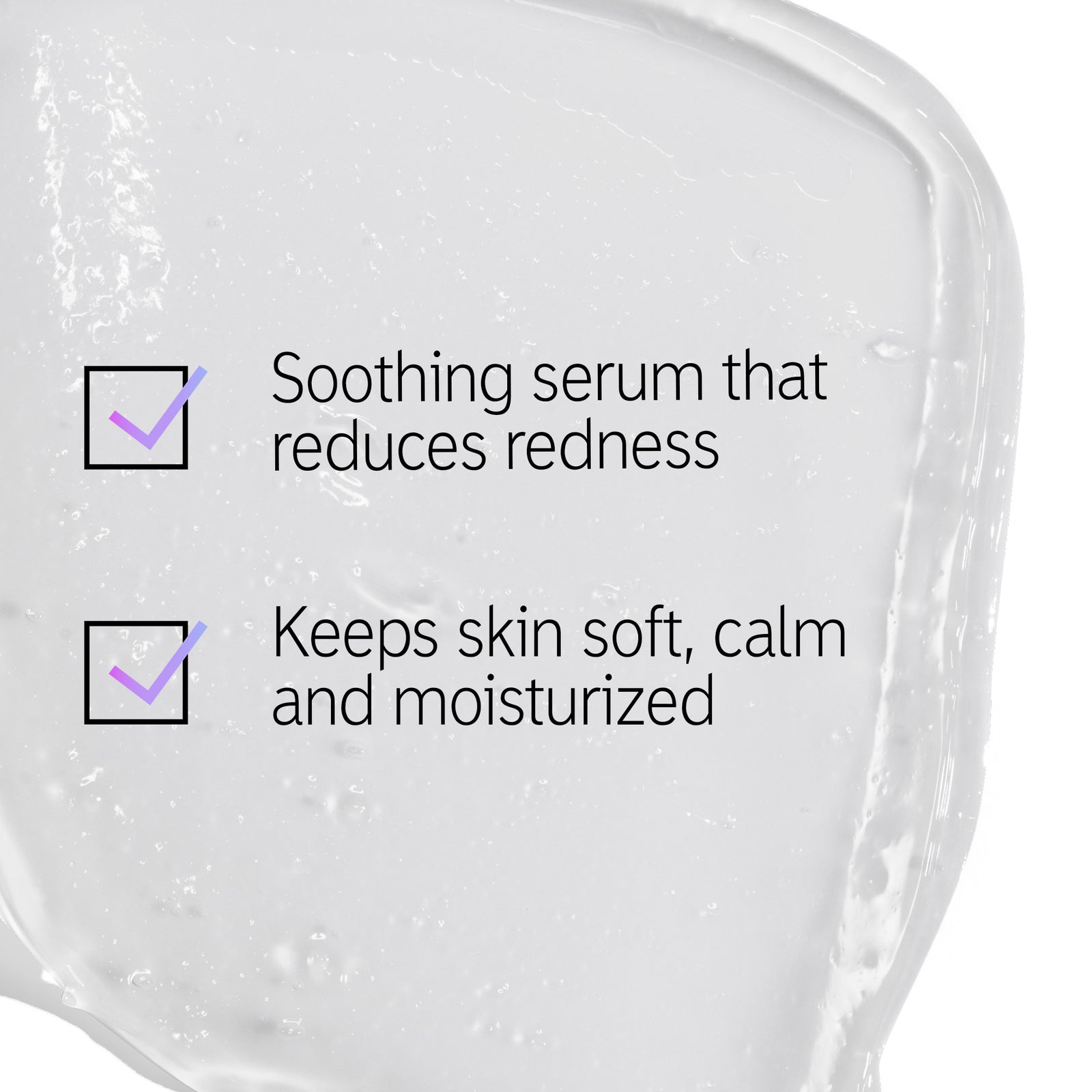 Glucoside Serum texture shot with text overlay listing the two main benefits