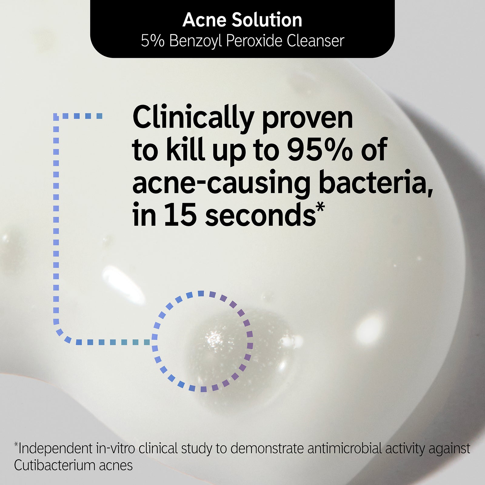 Clinically proven to kill up to 95% of acne causing bacteria in 15 seconds *Independent in-vitro clinical study 